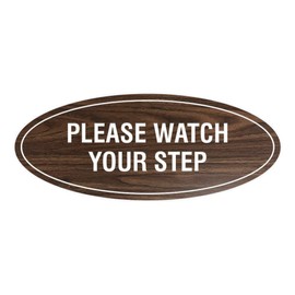 Signs ByLITA Oval Please Watch Your Step Sign (Walnut) - Small