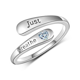 Just Breathe Ring 925 Sterling Silver Just Breathe Open Rings Jewelry Gifts for Women