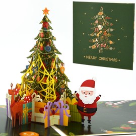 Fassory 3D Pop Up Christmas Card, Christmas Tree Design Surprise Greeting Card for Family Friends Kids (Green Christmas Tree)