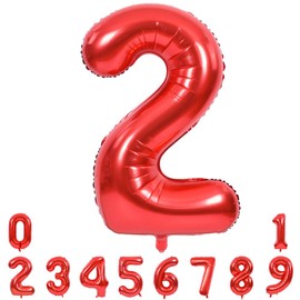 40 Inch Red Large Numbers Balloons 0-9, Number 2 Digit 2 Helium Balloons, Foil Mylar Big Number Balloons for Birthday Party Anniversary Supplies Decorations