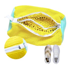 Thickened with Lock Function, Shoe Wash Bag Washing Machine 2-in-1 - Double Zip Shoe Bag Washing Machine with Chenille for 360° Cleaning, Reusable & Gentle (Yellow)