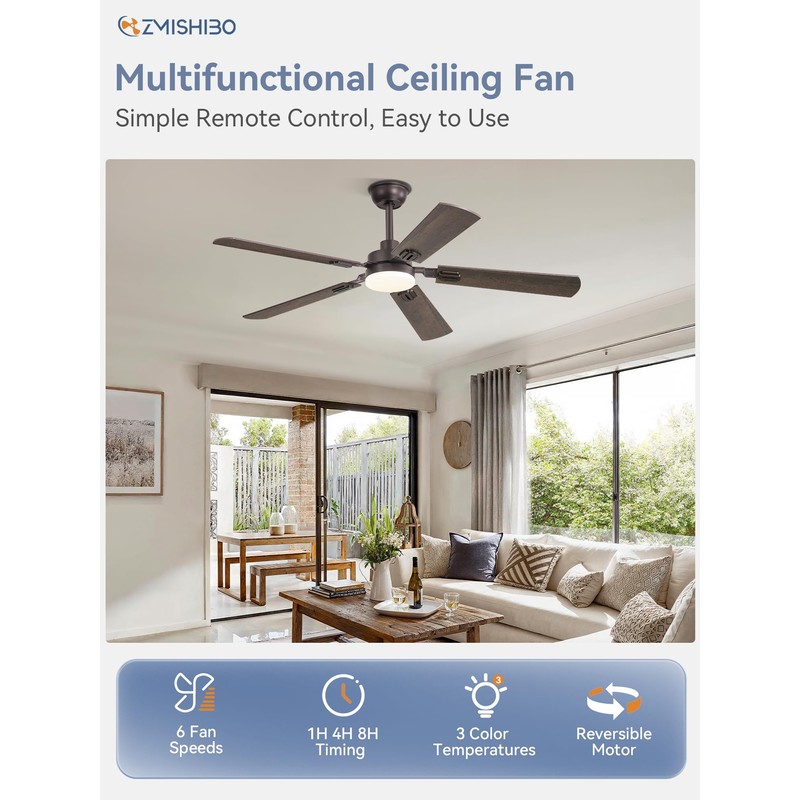 ZMISHIBO 52" Ceiling Fans with Lights, Oil Bronze Farmhouse Ceiling