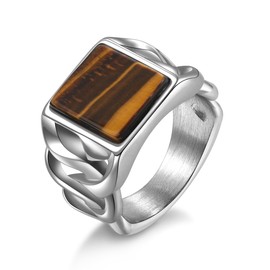 Men's Tiger eye Ring Stainless Steel Vintage Braided Cuban Link Signet Rings Size 8