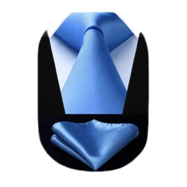 Hisdern TL-01S Men's Plain Necktie, Pocket Square Gift, Silky Sheen, 15 Colors, Washable, Business, Weddings, Graduation Gift, 05 blue, Free Size