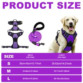 Dog Harness with Leash Combo, No Pull Reflective Vest for Small/Medium/Large Breeds, Nylon Traction Rope and Padded Control Handle - Perfect for Training Walking and Secure Outdoor Fun (Large)