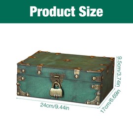 Mineup Vintage Wooden Treasure Chest, 24 x 17 x 10 cm, Wooden Storage Treasure Chest with Combination Lock, Wooden Treasure Chest for Children, Wooden Box with Lid for Storage, Decoration, Children's