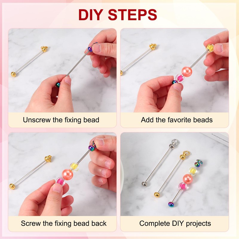 PATIKIL 20 Stück Perlen-Schlüsselanhänger-Stangen, Metall-Perlen, Schlüsselanhänger-Rohlinge, Großpackung für Anhänger, DIY,