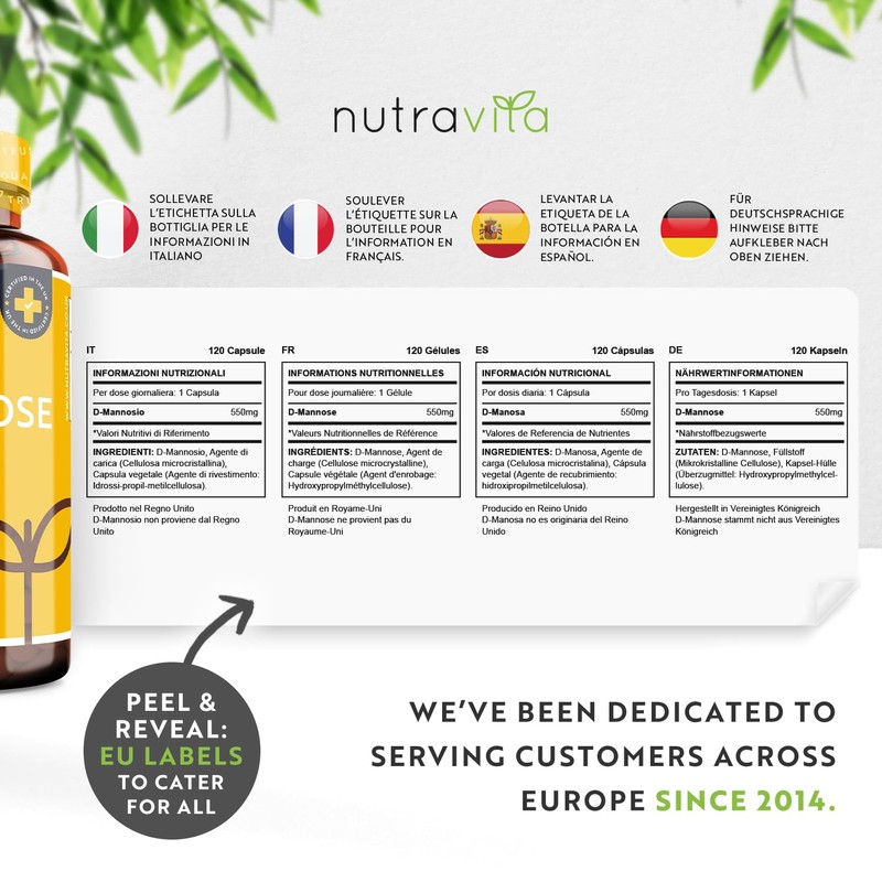 Nutravita D-Mannose 1650mg High Strength Capsules – 180 Vegan Friendly