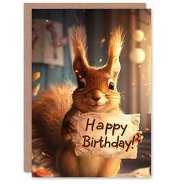 Artery8 Birthday Card Cute Red Squirrel Holding Happy Birthday Sign For Son Daughter Girl Boy Kids Happy Card