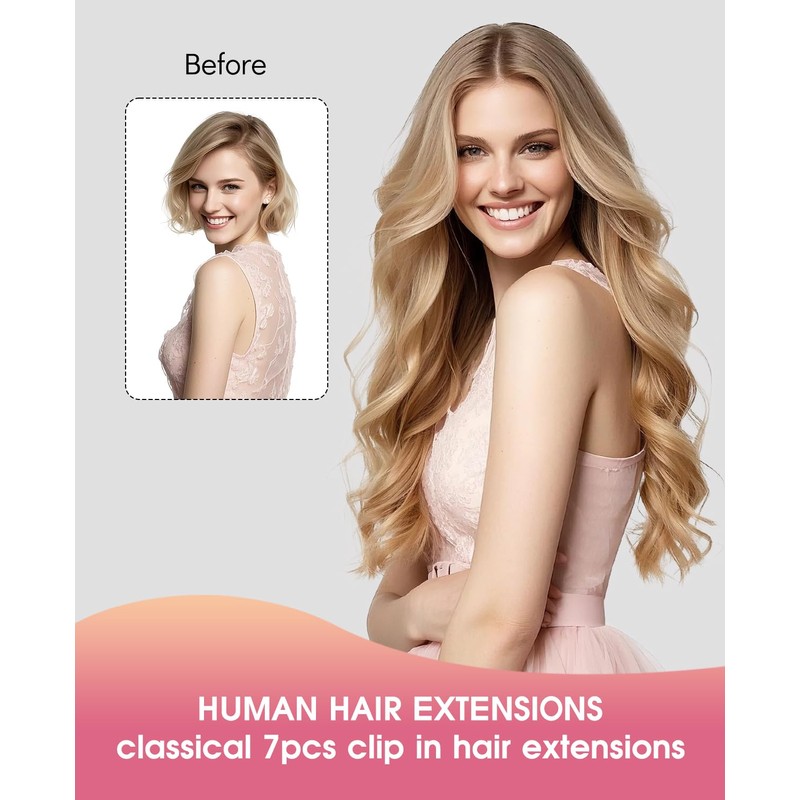 Youngsmile Human Hair Clip in Hair Extensions, 18 Inch 120g