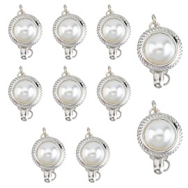 SUPERFINDINGS 10Pcs Pearl Box Clasp Round Alloy Box Clasps with Pearl Sterling Silver Pearl Box Clasp for Necklace Antique Synthetic Pearl Clasps for Earrings Jewelry Making