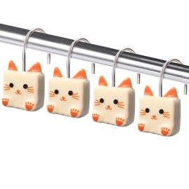 Cat Shower Curtain Hooks, Funny Animal Shower Curtain Hooks Rings Decorative Cute Square Cat Bathroom Decor