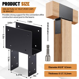 Zonon 2pc 6x6 (Actual Post/5.5"x5.5" Beams/3.5"x5.5") Post Cap Tie Bracket Stainless Steel Beam Support Bracket for pergola,Gazebos, Patio Decks, Porches, etc, Dark Gray