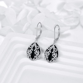 Black Onyx Earrings Sterling Silver Filigree Teardrop Earrings Jewelry Gifts for Women (Black and Silver Onyx earrings)