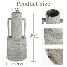 Hollyone Large Vintage Ceramic Vase with 2 Handles, 15.6" Tall Gold-Toned Antique Rustic Decorative Floral Grey Vases for Flowers Home Table Centerpiece Shelf Living Room Entryway Farmhouse Decor