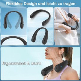 Timiyou Leise Halsventilatoren, Nackenventilator mit 360° Luftstrom, Hands Free Bladeless Fan, Tragbarer USB Hals-Ventilator, Neck Fan für Reisen, Outdoor Sport, Zuhause, Büro, Geschenk(Schwarz)