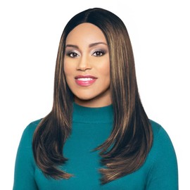 Maxwigs Pink Wig Color F1B/30-22" Long Straight Ultra Lace Front Natural T-Part Fusion Heat Friendly Synthetic Fiber Foxy Womens Pre-Plucked Natural Baby Hairline Bundle Hairloss Booklet