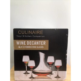 Culinare Five Piece Wine Decanter- 4 Stemmed Wine Glasses- new-drink Set-Wine Set