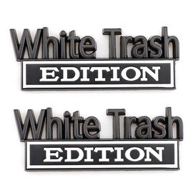 CARRUN 2 Pcs White Trash Edition Emblem Car Side Rear Front Hood Trunk Door Fender Bumper Metal Badge 3D Decal Sticker Fit for F 150 F250 F350 Silverdo 1500 2500 Sierra Black White CR WT2 CR WT2