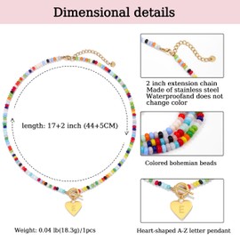 Badu Initial E Colorful Beaded Gemstone Necklaces for Women 14K Gold Plated Waterproof Heart Boho Necklace Natural Stone Cute Jewelry Gifts Sister, best friend, Birthday，Anniversary or teens