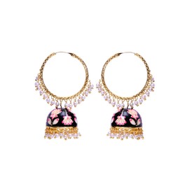 Crunchy Fashion Bollywood Jewellery Traditional Ethnic Bridal Bride Wedding Bridesmaid Black Meenakari Lotus Bali Indian Chandbali Jhumka Earrings Jewelry SetFor Women