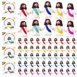 WGXX 50 Sets Little Jesus Figurines Bulk Mini Jesus Figurines Set with 50 Prayer Card 50 Bags Religious Jesus Figurines Jesus Doll for Church (Rainbow Style)