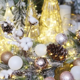 Sea Team 24-Pack Christmas Ball Ornaments with Strings, 60mm/2.36-Inch Medium Size Baubles, Shatterproof Plastic Christmas Bulbs, Hanging Decorations for Xmas Tree, Holiday, Wedding, Party, Champagne