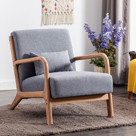 [Mother's Day Deal] EBELLO Modern Accent Chair, Comfy Fabric Living Room Chairs with Solid Wood Frame, Lounge Reading Armchair, Easy Assembly - Color: Grey