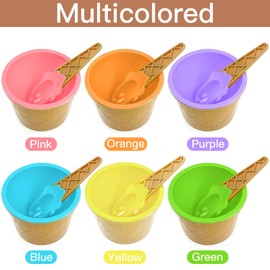 Xrten 6 Pcs Ice Cream Bowls with Spoon, Suitable for Food, Fruit, Ice Cream, Holiday Matching Birthday Party Gifts for Children(One for Each Color)