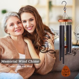 Oubest Memorial Wind Chimes 32'' Wooden Aluminium Sympathy Wind Chimes Bereavement Gifts for Loss of Loved One Wind Chimes for Outside Garden Patio Porch Decor - Love Black