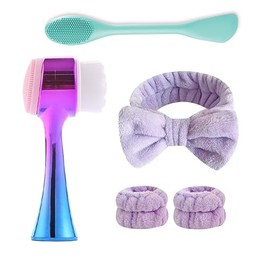 Cepillo de limpieza facial 2 en 1 cepillo de limpieza facial de doble cara con cerdas suaves para exfoliación profunda de poros, lavado de maquillaje,