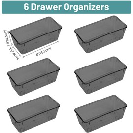 WOWBOX 6 PCS Clear Plastic Drawer Organizer Set, Desk Drawer Divider Organizers and Storage Bins for Makeup, Jewelry, Gadgets for Kitchen, Bedroom, Bathroom, Office, Black