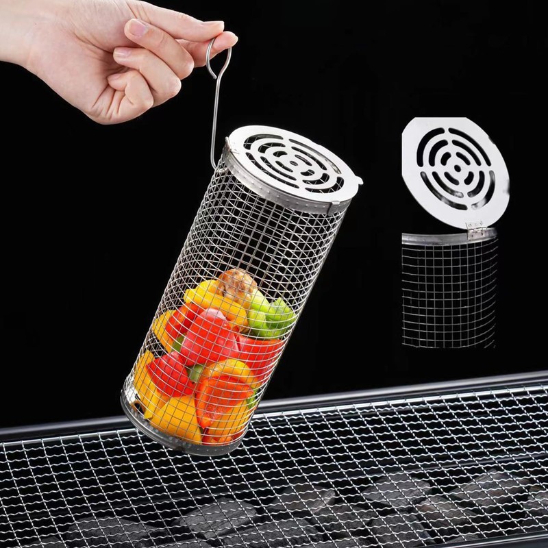 DragonX2 2 Rolling BBQ Baskets with Removable Wooden Handles, Nested