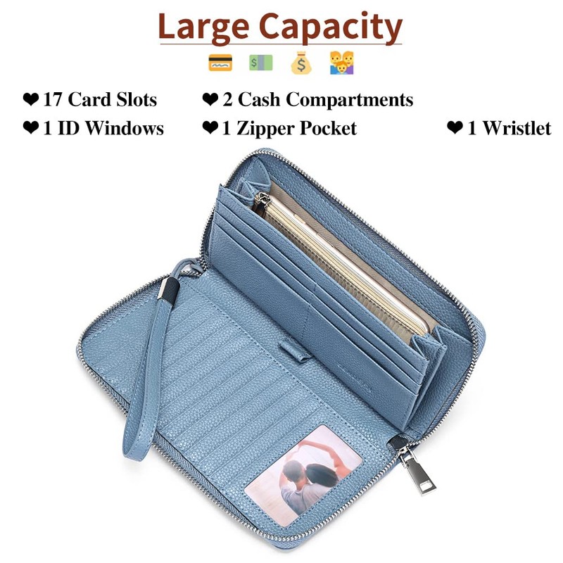SENDEFN Women Leather Wallets RFID Blocking Zip Around Credit Card