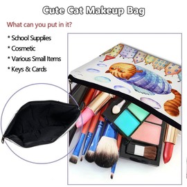 LESFEY Cat Travel Makeup Bag Cute Cartoon Cats Cosmetic Organizer Funny Make Up Bags Inspired Gifts Toiletry Pouch For Women