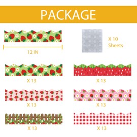 75Ft Strawberry Fruit Bulletin Board Borders Summer Back to School Classroom Decorations Red Pink Plaid Daisy Flower Scalloped Trim Strawberry Decor for Classroom Home Office Chalkboard Wall Door