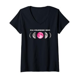 Womens Full Strawberry Moon June 11 2025 Amazing Nature V-Neck T-Shirt