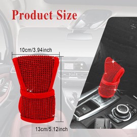 Mearo Bling Auto Gear Shift Knob Cover, Car Knob Gear Stick Protector, Auto Gear Shift Knob Cover with Crystal Bling Rhinestones for Girls,Lady, Universal Vehicle Decoration Accessories (Red)