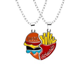 Tabanzhe Best Friends Necklace-2PCS Half Heart BFF Friendship Necklaces Burger and Fries Pendant Jewelry Giftss for BFF Men Women Boys Girls Birthday