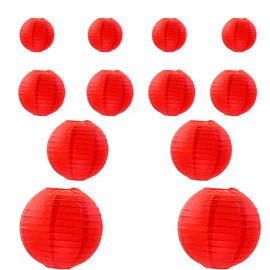 Vastsea Pack of 12 Red Paper Lanterns, Lampshade, Round Red Paper Lantern, Lantern Decoration, Suitable for Party, Paper Lamps, Party & Wedding (Red)