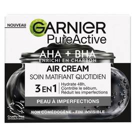 Garnier Pure Active - Air Cream - Mattifying Daily Care - Enriched with AHA + BHA & Charcoal - Moisturises 48 Hours & 12 Hours Matting - For Combination Skin to Oily Skin with