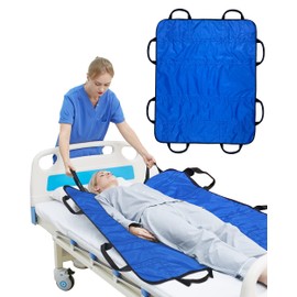 SPRING SEAON Positioning Bed Pad with 8 Reinforced Handles-46.5" x 38.5" Washable & Reusable Transfer Sheet for Elderly Slide Sheet for Moving Patients Turning,Lifting&Repositioning (Blue)