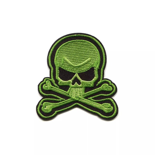 Patchwork Paradise Skull and Crossbones - Green Embroidered Iron On