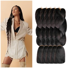 BNG Braiding Hair, 25" Jumbo Synthetic Crochet Braids 100% Kanekalon Hair Extensions, Pack of 5 Weave Bundles Human Hair, Professional ltch Free Hot Water Setting Twist Hair(Color #1B/33)