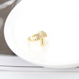 HZMAN 14K Gold Plated Ring for Women Dainty Cubic Zirconia Mushroom Ring Open Adjustable Statement Chunky Rings Jewelry Gift