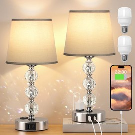Acaxin Crystal Table Lamp Set of 2 for Bedroom/Living Room, 14.6in (Gray)