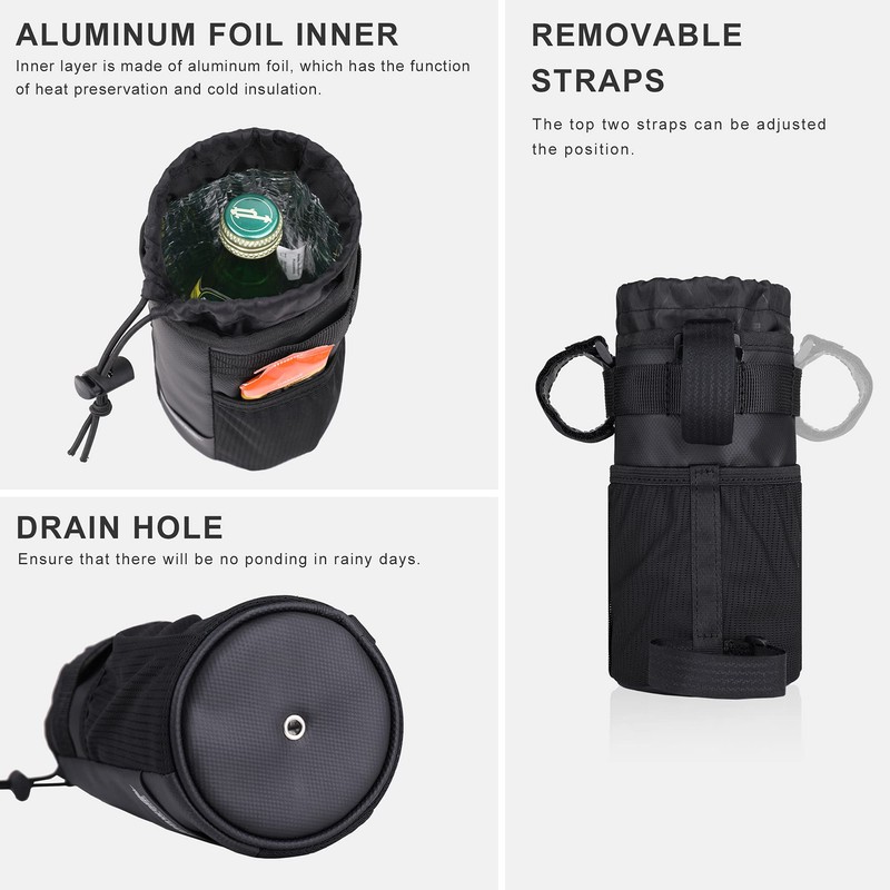 Rhinowalk Bike Handlebar Water Bottle Holder Bag Bicycle Front Insulated