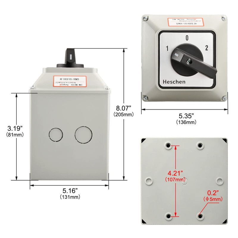 Heschen Universal Rotary Cam Selector Changeover Switch, SZW26-125/D303.3D, 660V 125A,