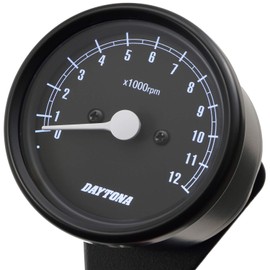 Daytona 15630 Motorcycle Mechanical Tachometer, Black Body/Black Panel/White LED, φ2.4 inches (60 mm), 12,000 rpm Display