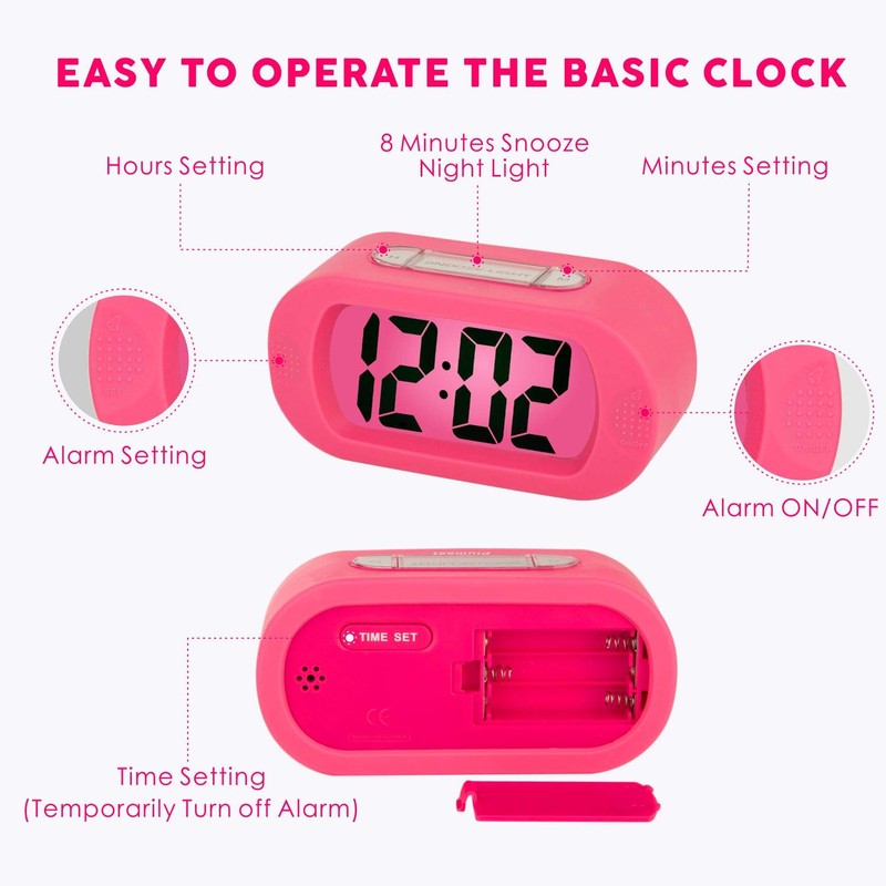 Easy to Set, Plumeet Large Digital LCD Travel Alarm Clock